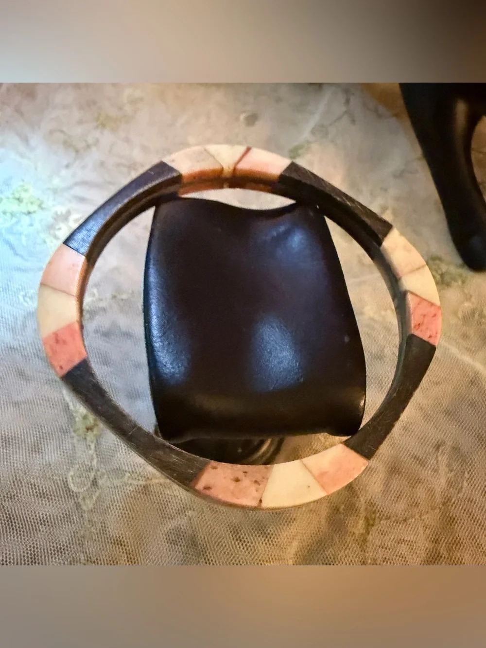 Vintage Bohemian Bone Inlay Black and Ivory Bangle set of 3